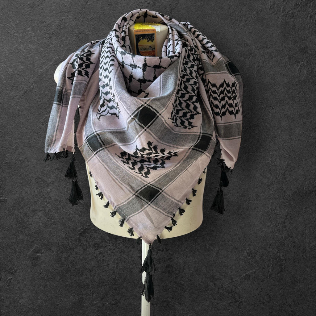 Woven keffiyeh Black on carmandy with Tassels - 48"x48"
