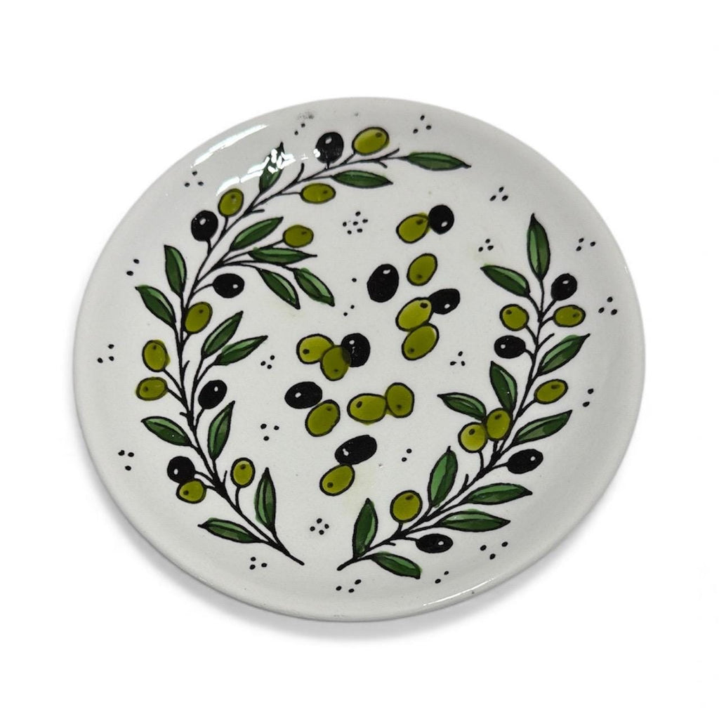 Handmade Ceramic round olive branches serving plate 7” handmade in Hebron