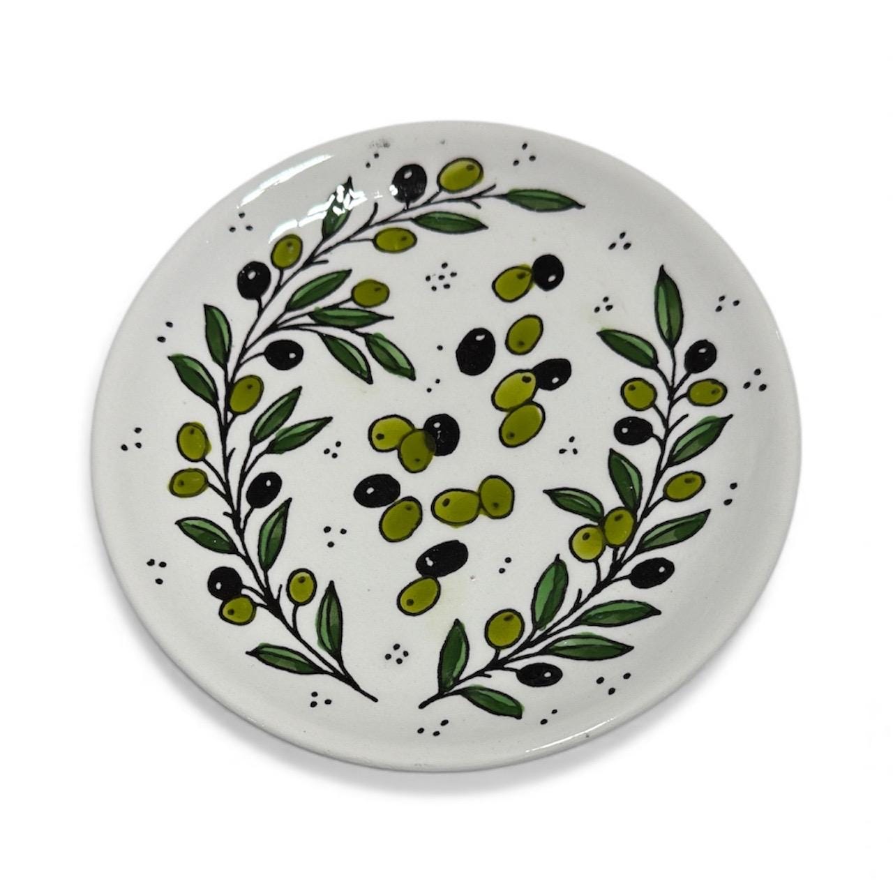 Handmade Ceramic round olive branches serving plate 7” handmade in Hebron