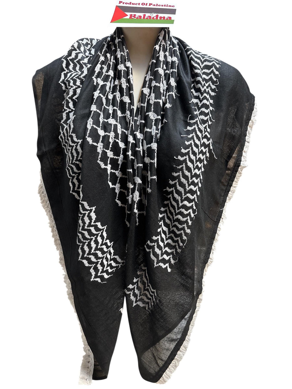 Palestine Made. Authentic Hebron Keffiyeh, Inverted Black & White,48"x48”