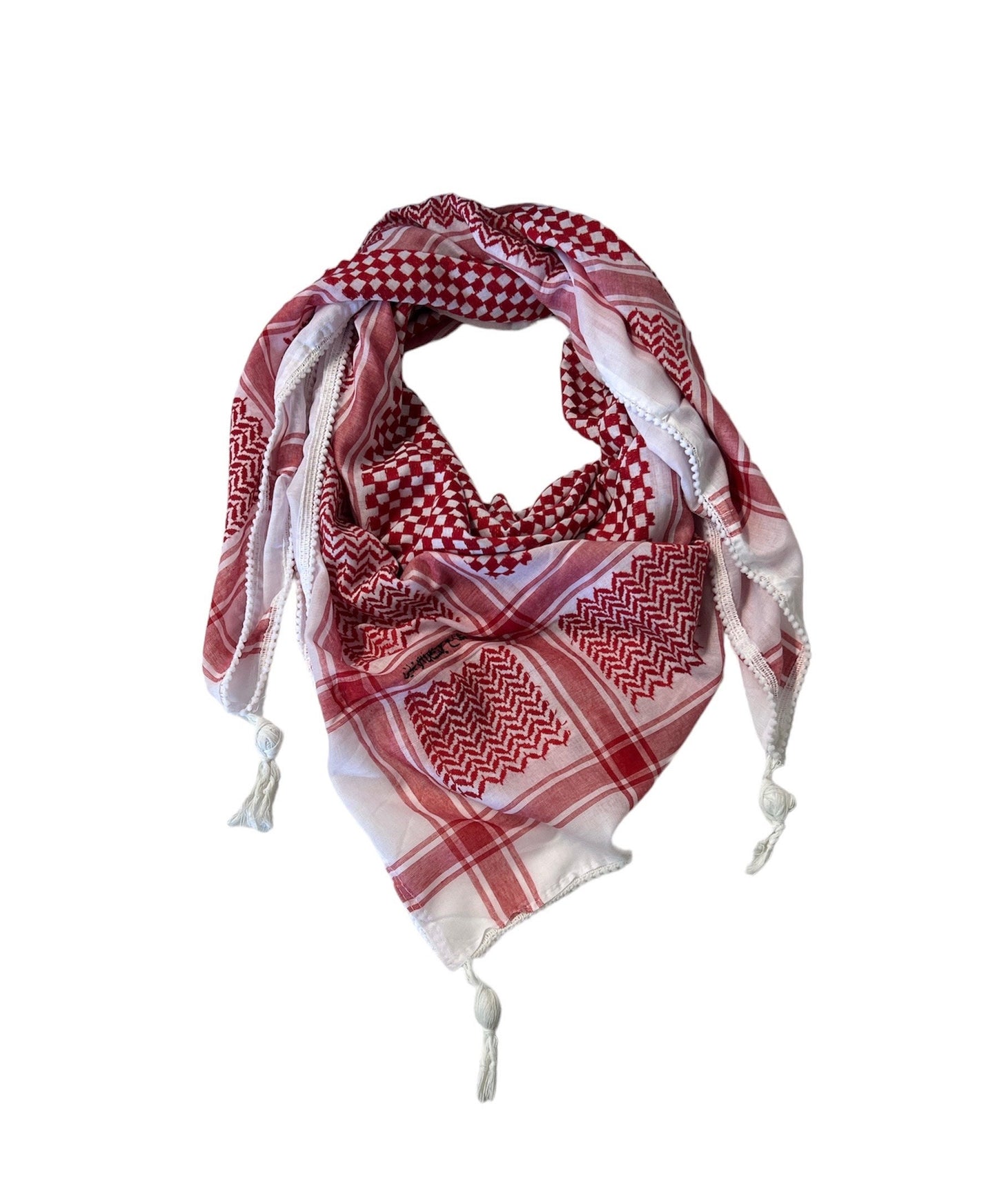 Authentic high quality Keffiyeh Scarf, Made in Jordan (48"x48") red on white