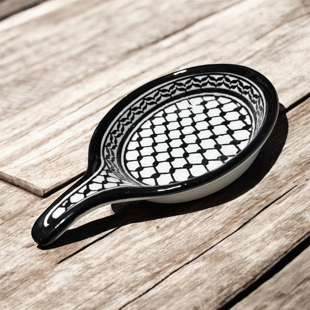 Handmade spoon rest with Kuffiyeh design made in Palestine