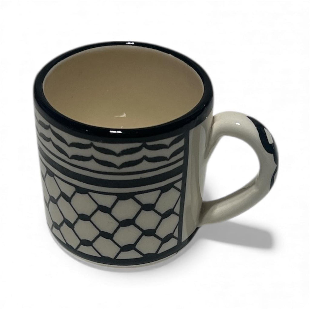 Handmade ceramic Kuffiyeh design tea cup and plate from Hebron,Palestine