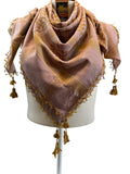 Woven keffiyeh Gold on Peony with Tassels - 48"x48"