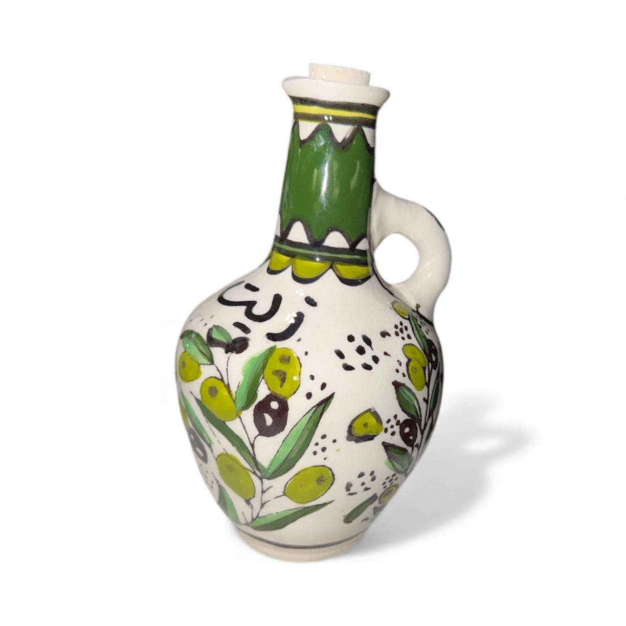 Handmade ceramic Olive branchs design ‘zeit’dispenser  tall approximately (9”) made in Palestine