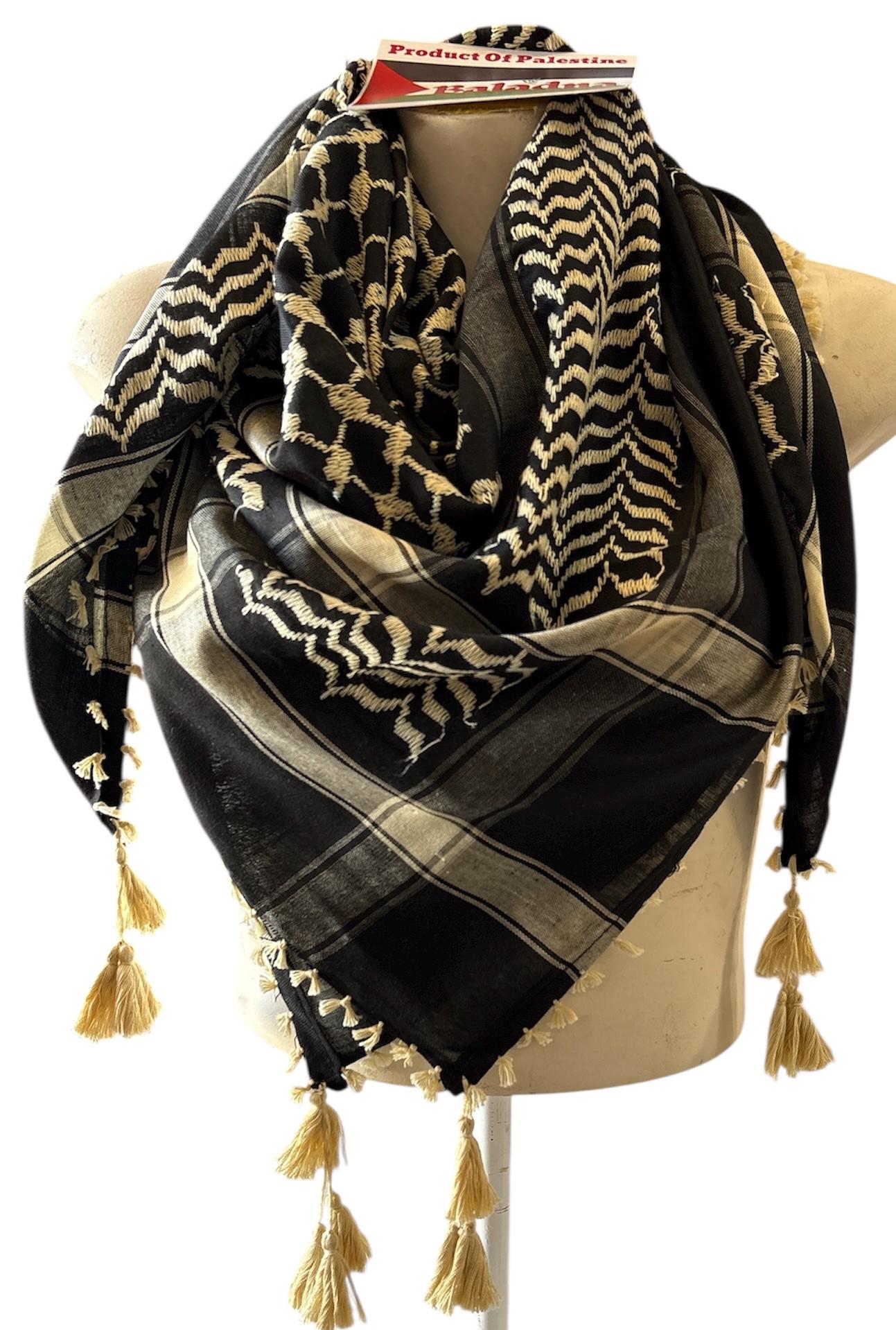 Woven keffiyeh Cream on Black, Standard 48”x48”