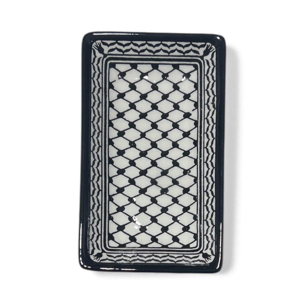 Handmade ceramic Kufiyeh design rectangular dish (6.5”)made in Hebron Palestine
