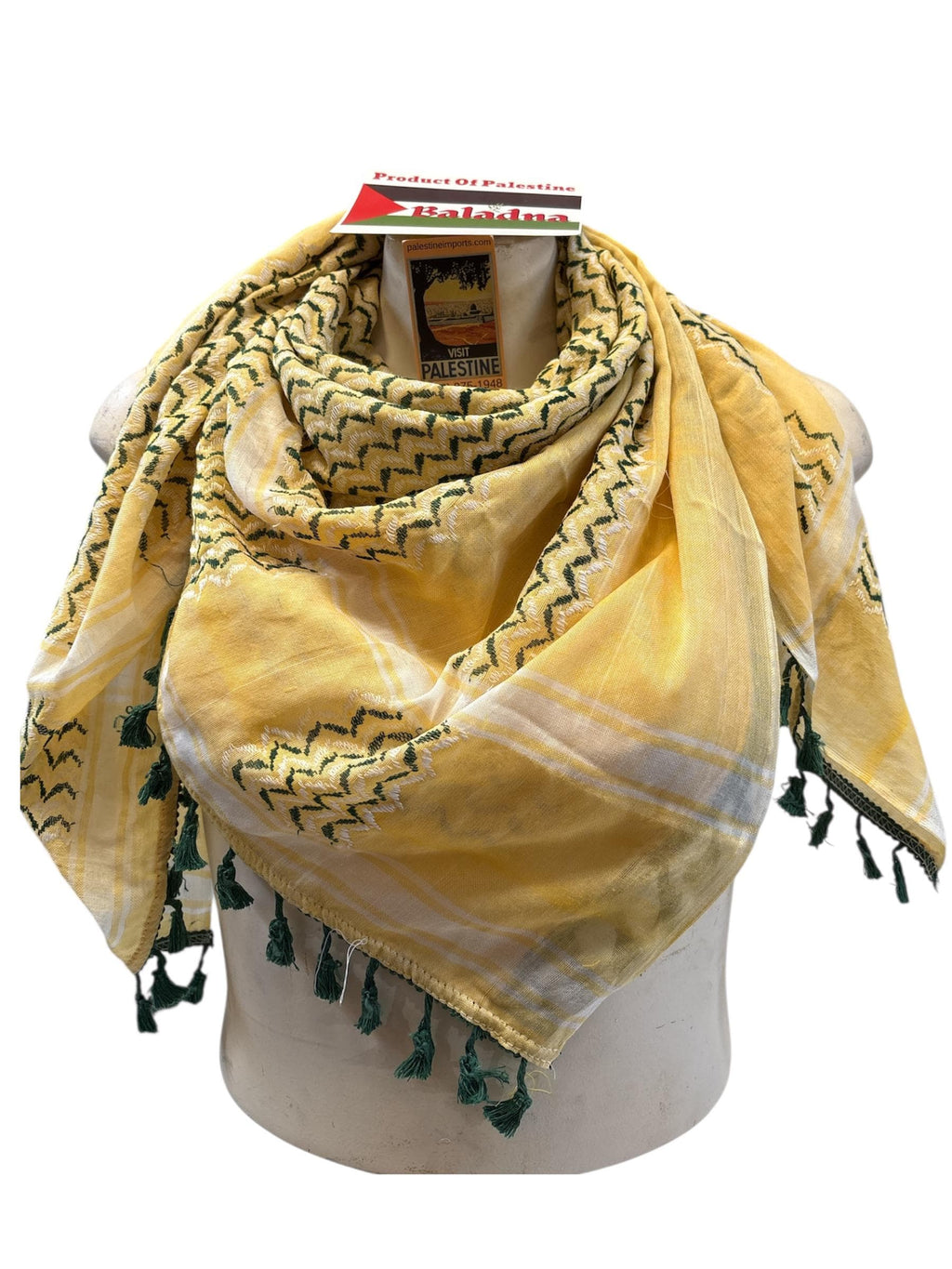 Palestine Made keffiyeh: Authentic Green/Yellow Woven Scarf