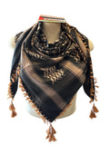 Woven Kufiya Light Brown on Black with 4 sides Tassels - 48"x48"