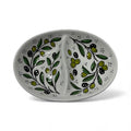 Handmade ceramic Olives design 2 section oval  8”made in Palestine