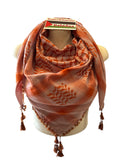 Woven Kufiya Orange Peony Palestinian Scarf with 4 sides  Brown Tassels