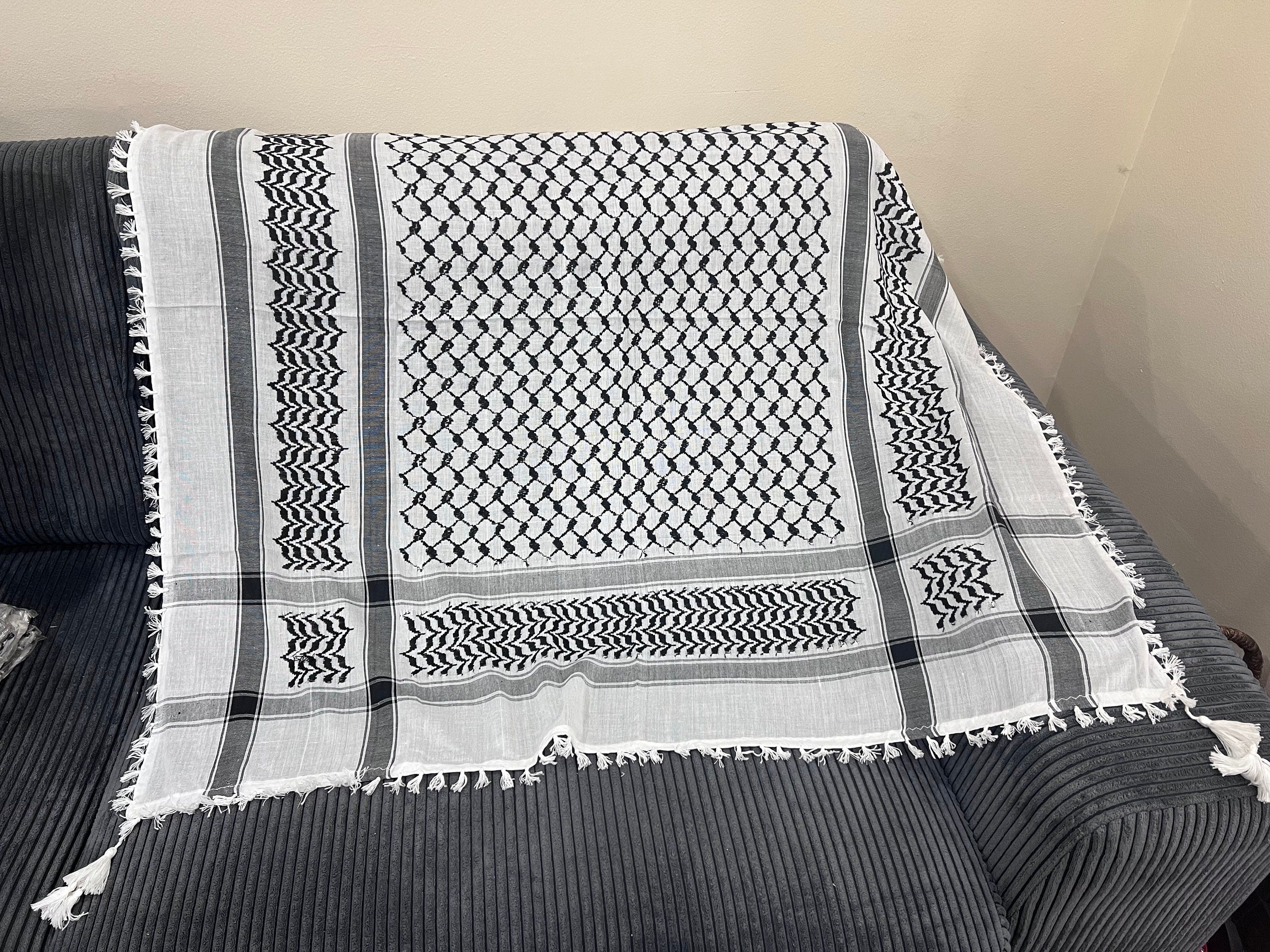 Authentic original kuffiyeh, black and white, with tassels, free shipping, Palestine, Arafat