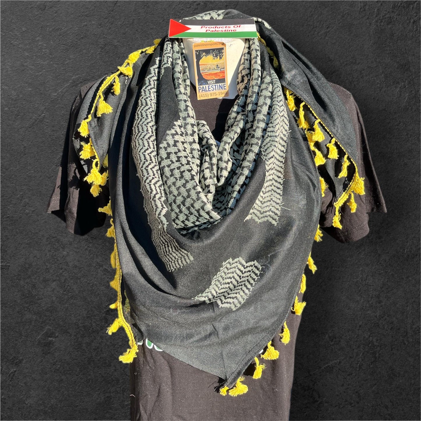 Authentic Palestine Made keffiyeh Scarf: cream on Blk Woven Tessels