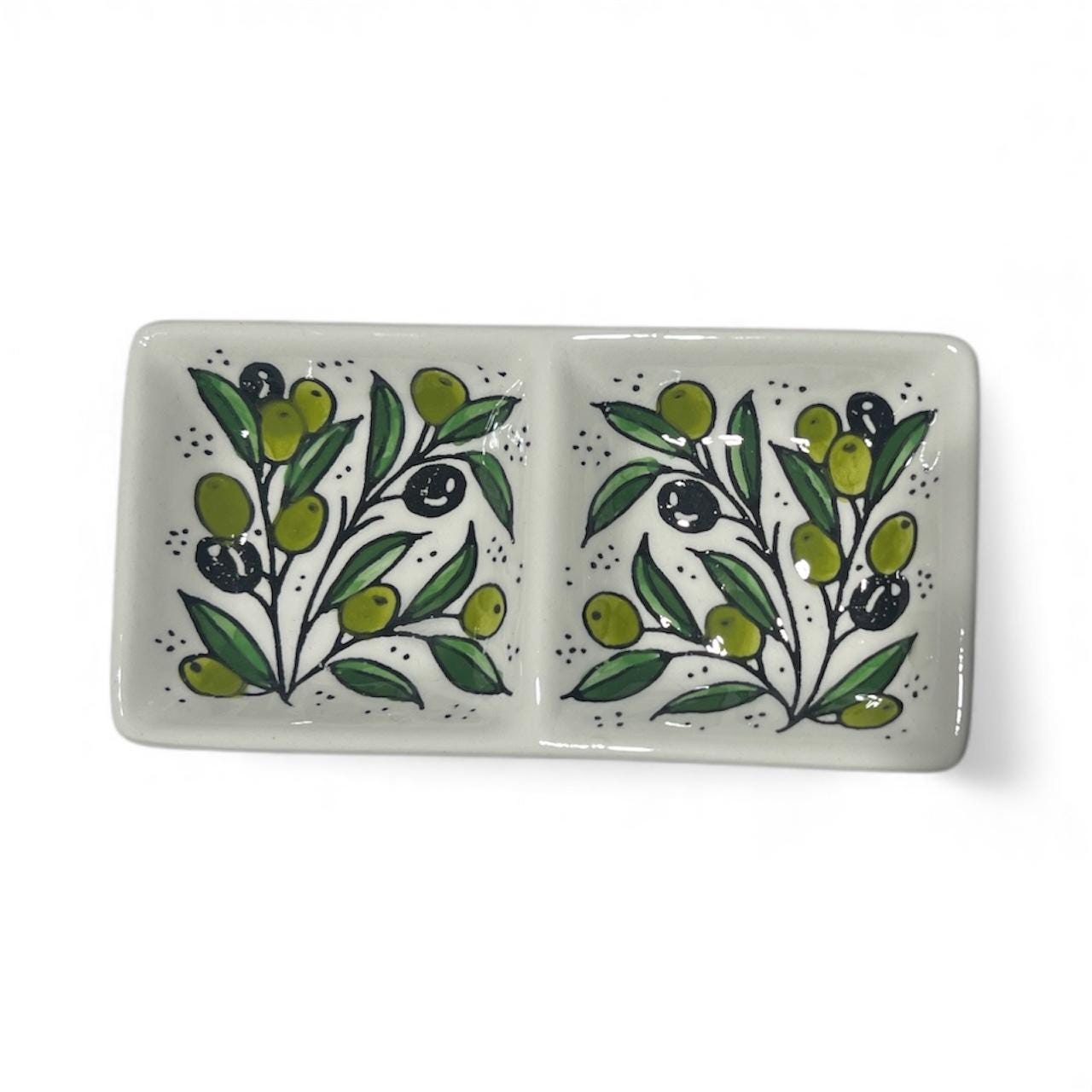 Handmade ceramic Double olive tray  (6”)made in Hebron Palestine