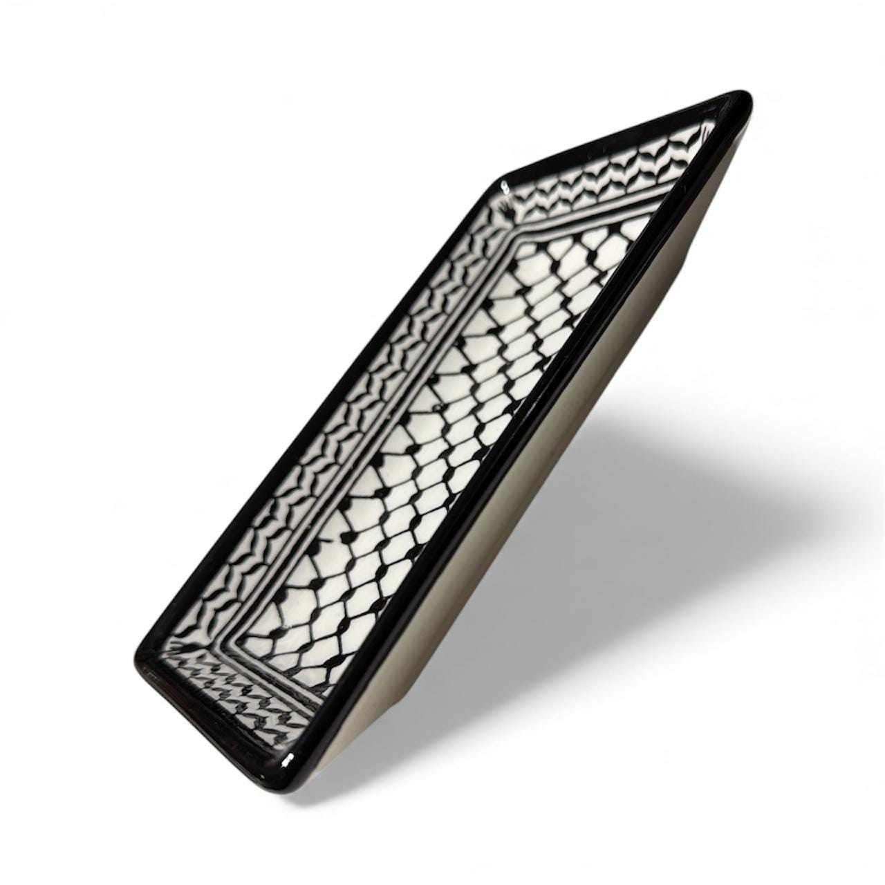 Handmade ceramic Kufiyeh design rectangular dish (6.5”)made in Hebron Palestine