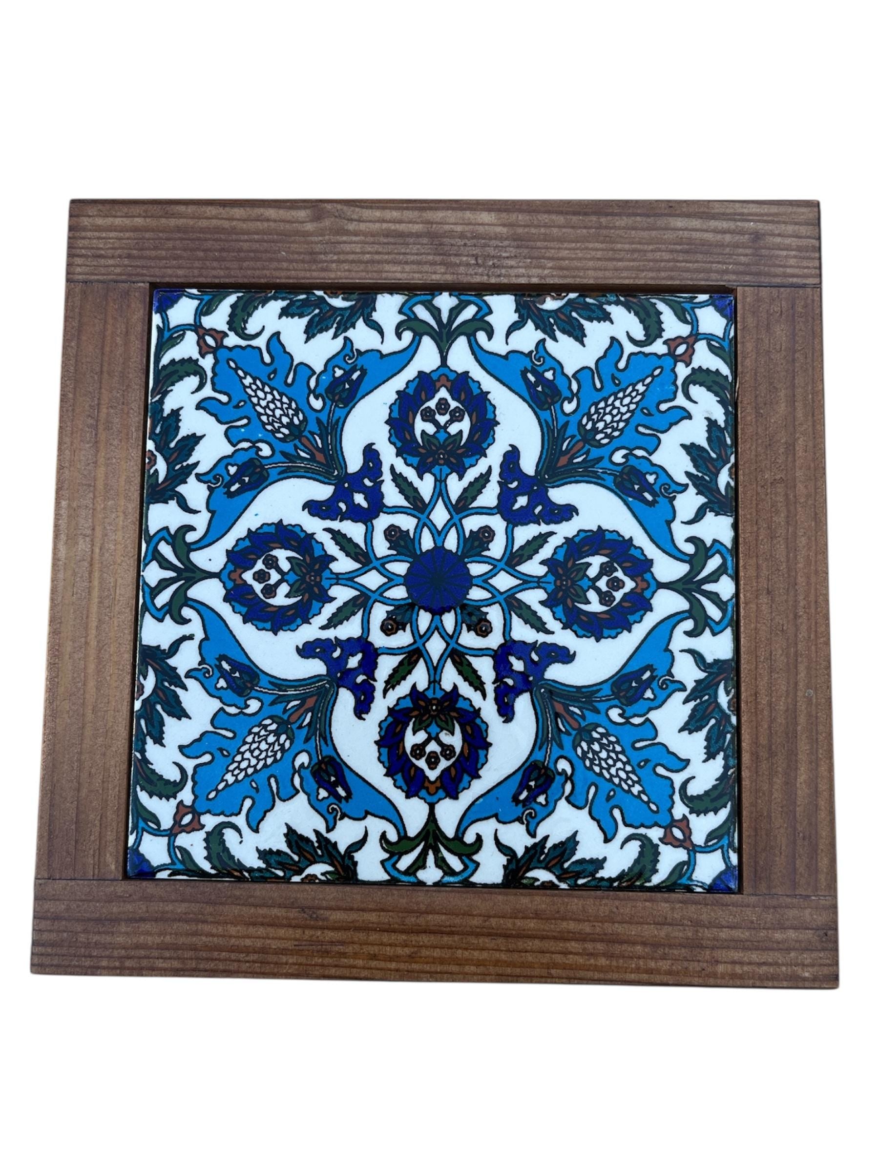 Handmade Ceramic And Wood trivet  handpainted in Hebron,Palestine