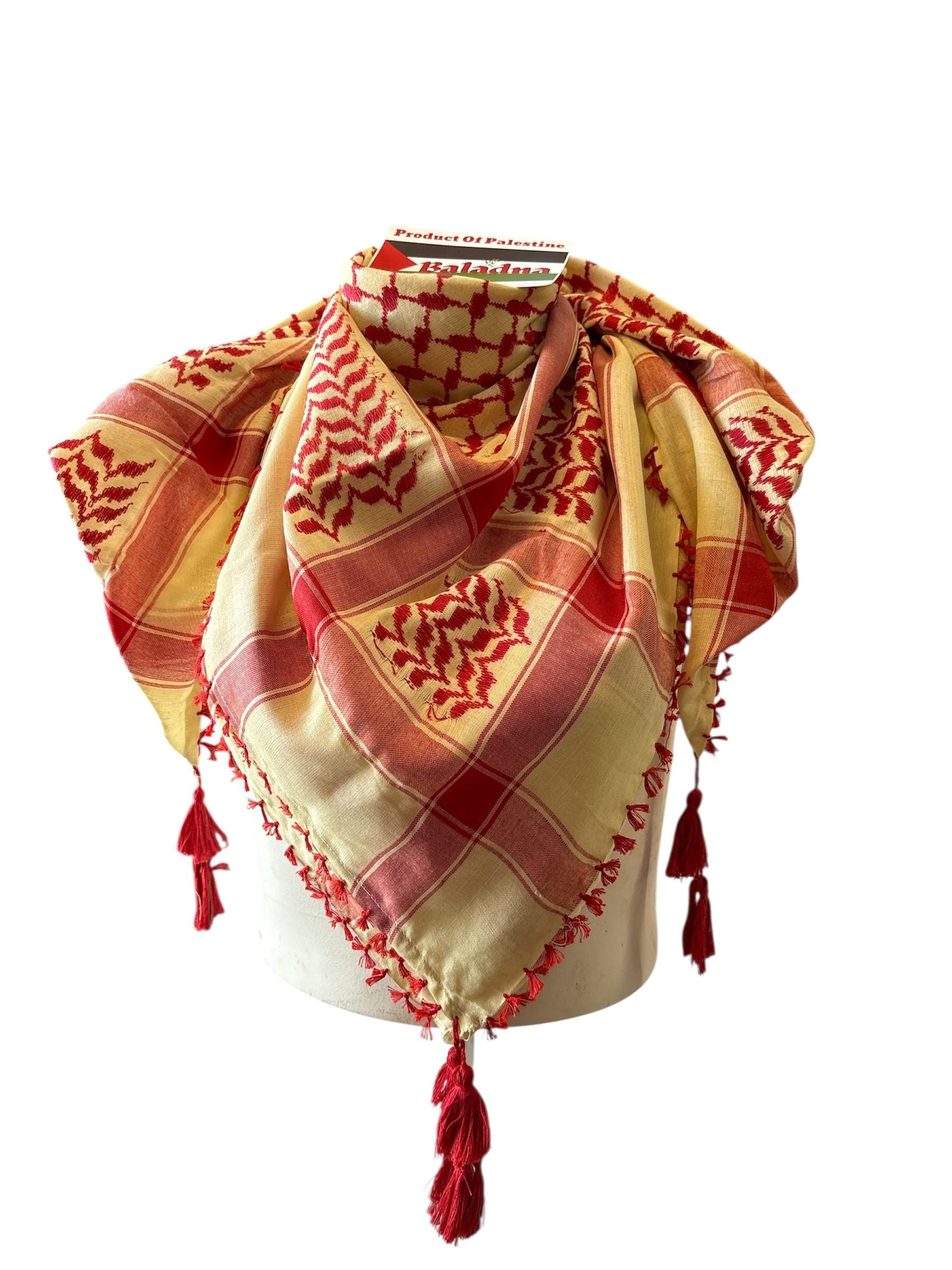 Woven keffiyeh Burgundy & Buttermilk Palestine Scarf with Tassels