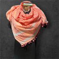 Palestine Made keffiyeh Authentic Scarf: multicolor on light orange with Tessels