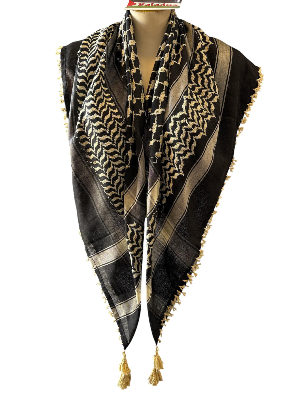 Woven keffiyeh Cream on Black, Standard 48”x48”