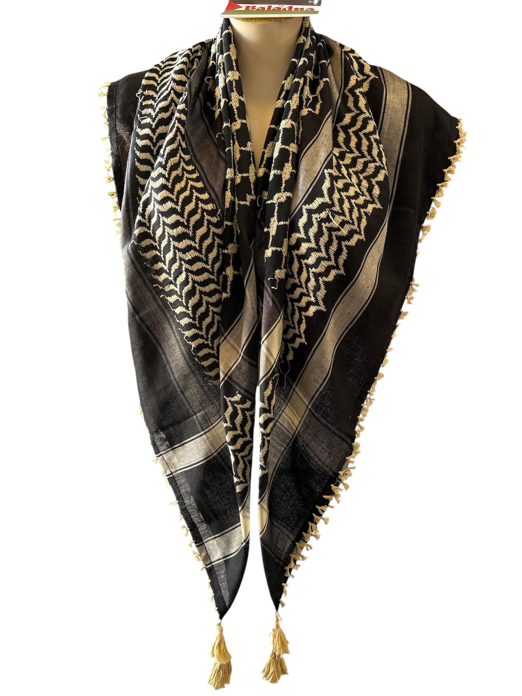 Woven keffiyeh Cream on Black, Standard 48”x48”
