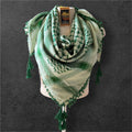 Woven Kufiya green on light green with 4 sides Tassels - 48"x48"