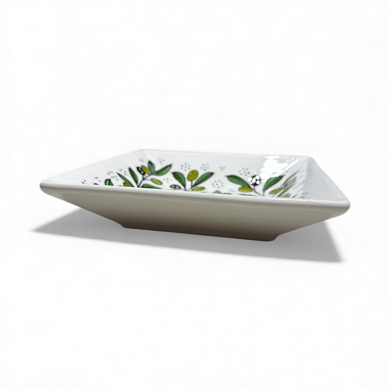 Handmade ceramic Olive branches  square serving plate (7.5”) made in Palestine