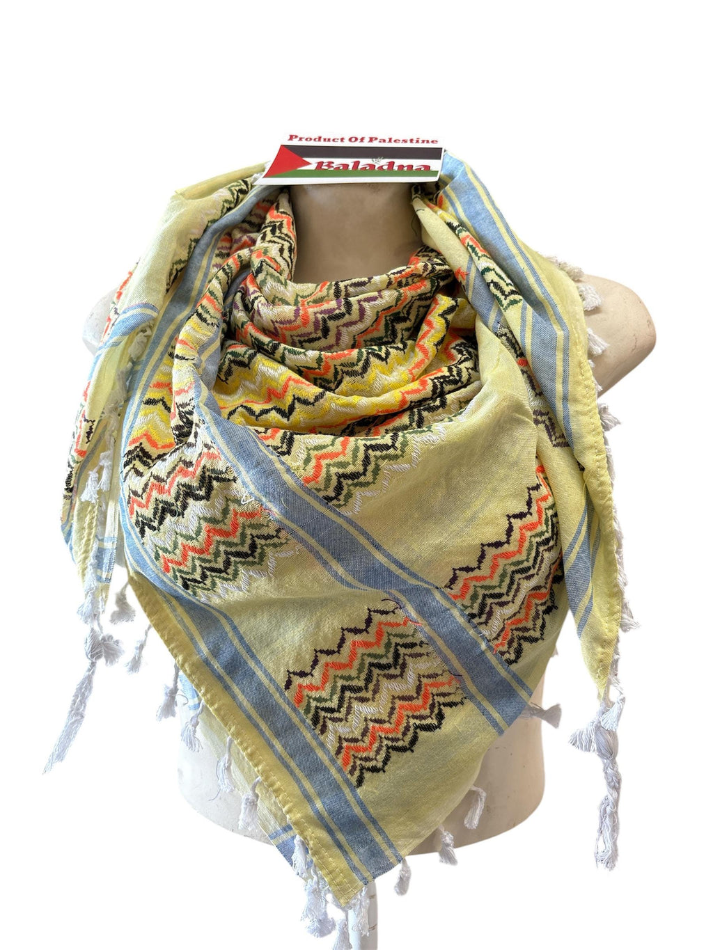 Palestine Made Kufiya Scarf: Authentic Multicolor Woven Tessels, 48"x48"