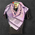 Palestine Made Authentic keffiyeh Scarf: gold on pink with purple Tessels