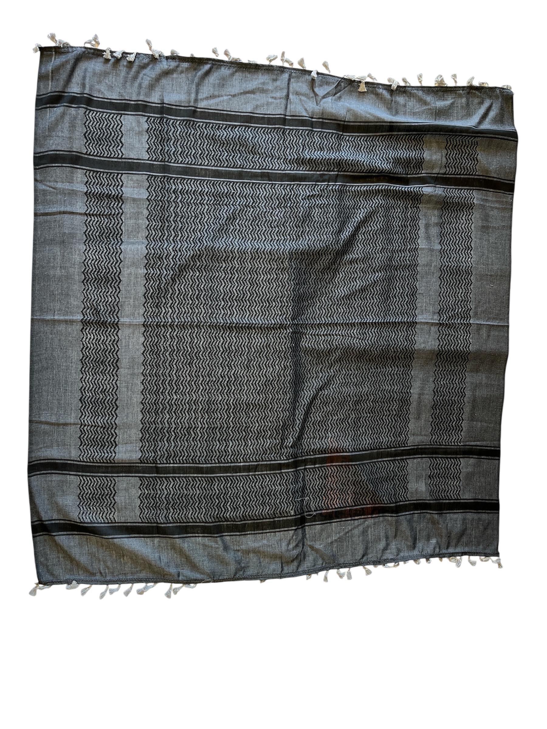 Palestine Made keffiyeh: Authentic Black on black Woven Scarf, 48"x48"