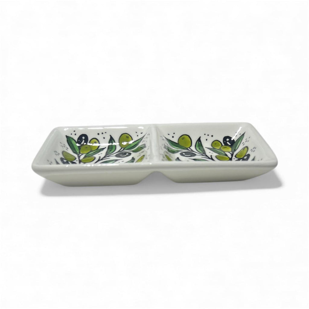 Handmade ceramic Double olive tray  (6”)made in Hebron Palestine