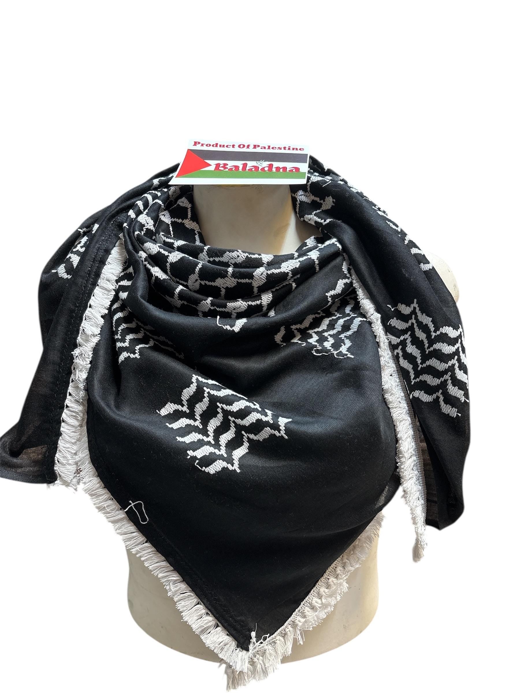 Palestine Made. Authentic Hebron Keffiyeh, Inverted Black & White,48"x48”