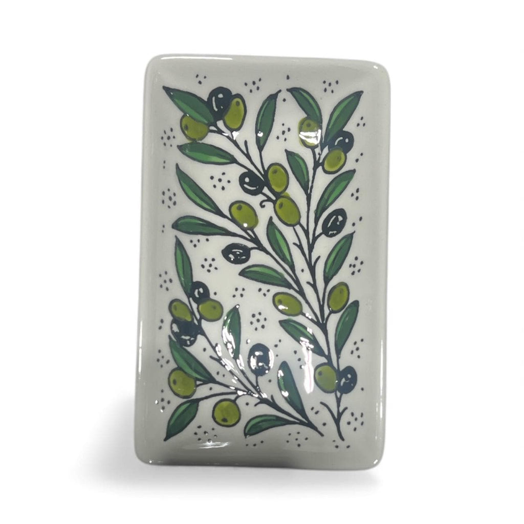 Handmade ceramic Olive branches design rectangular dish (6.5”)made in Hebron Palestine