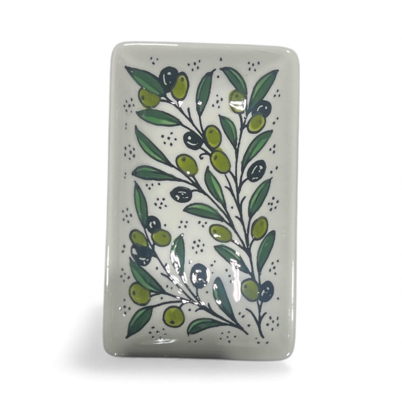 Handmade ceramic Olive branches design rectangular dish (6.5”)made in Hebron Palestine