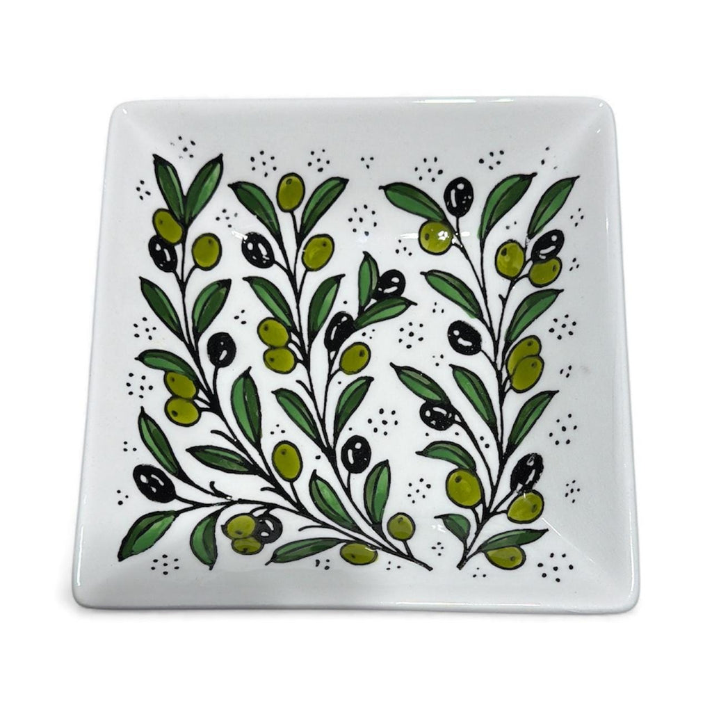Handmade ceramic Olive branches  square serving plate (7.5”) made in Palestine