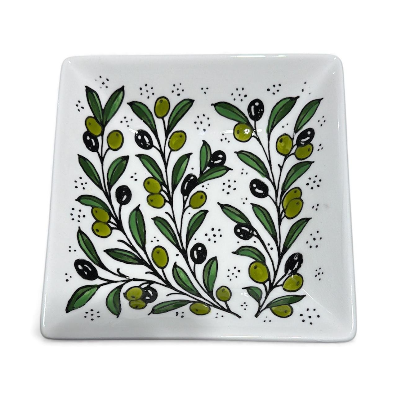 Handmade ceramic Olive branches  square serving plate (7.5”) made in Palestine