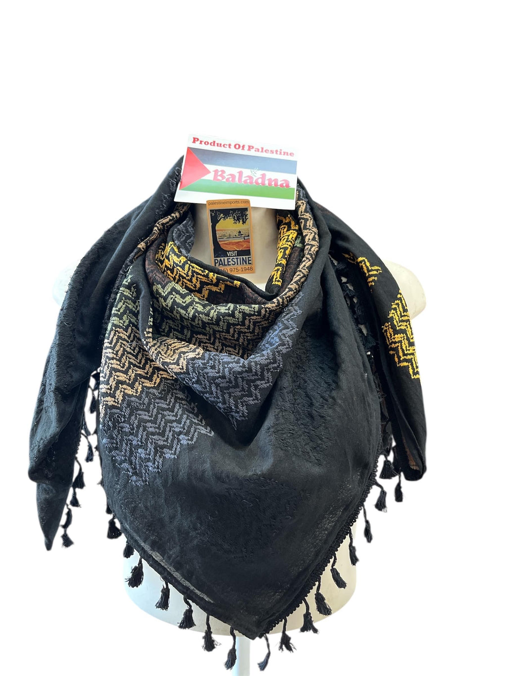 Palestine Made Authentic Keffiyeh, Woven Scarf with Tassels (48"x48")
