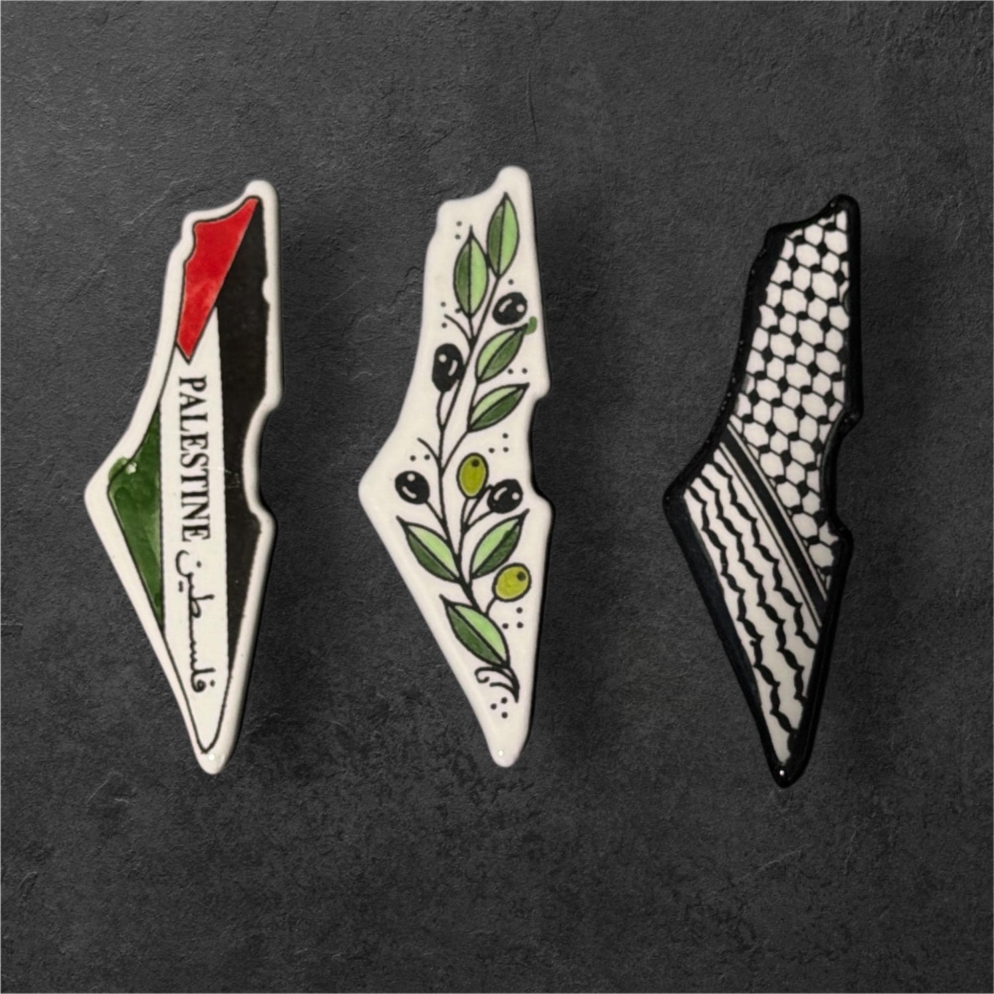 Handmade ceramic Palestine map magnets made in Hebron,Palestine