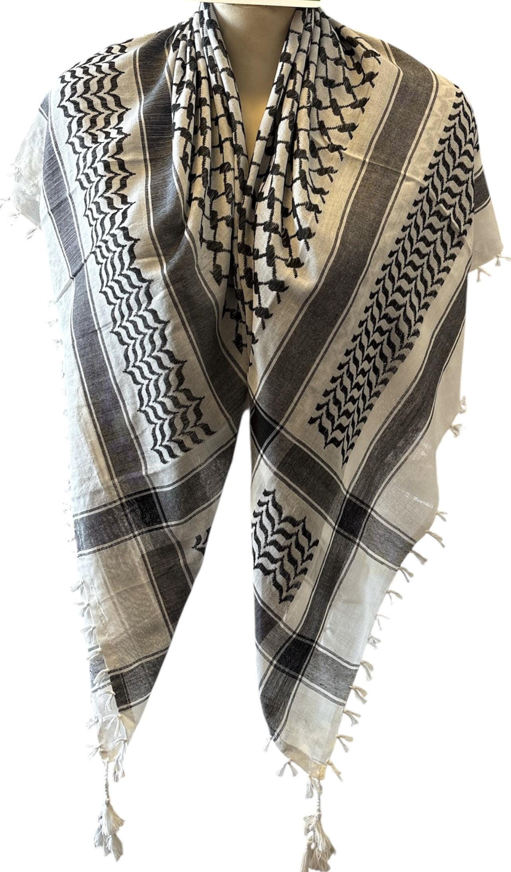 Traditional Palestinian Kufiya original black and white  with Tassels (48"x48") more than 2000 sold here before being deactivated by Etsy