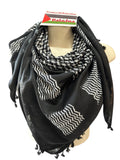 Palestine Made keffiyeh Scarf: Authentic Hebron Woven,white on black with black Tassels