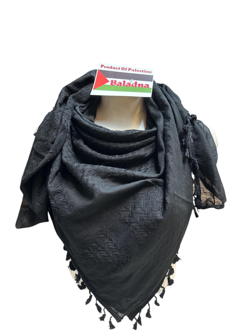 Palestine Made keffiyeh: Authentic Black on black Woven Scarf, 48"x48"