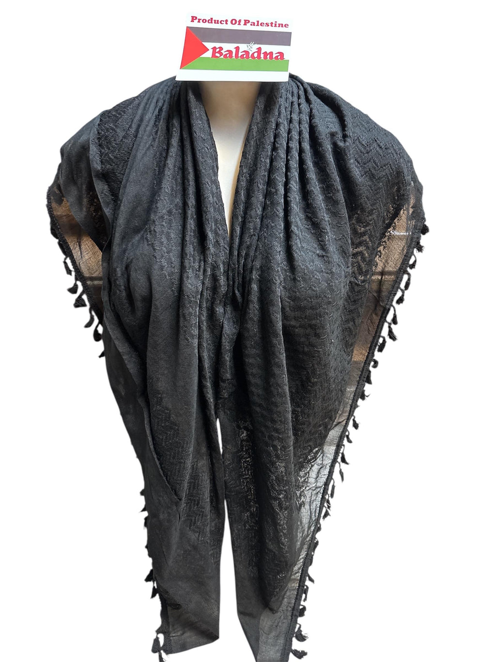 Palestine Made keffiyeh: Authentic Black on black Woven Scarf, 48"x48"