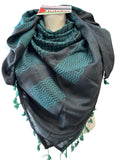 Palestine Made keffiyeh Scarf: Authentic Hebron Woven, sea green on black with Green Tassels