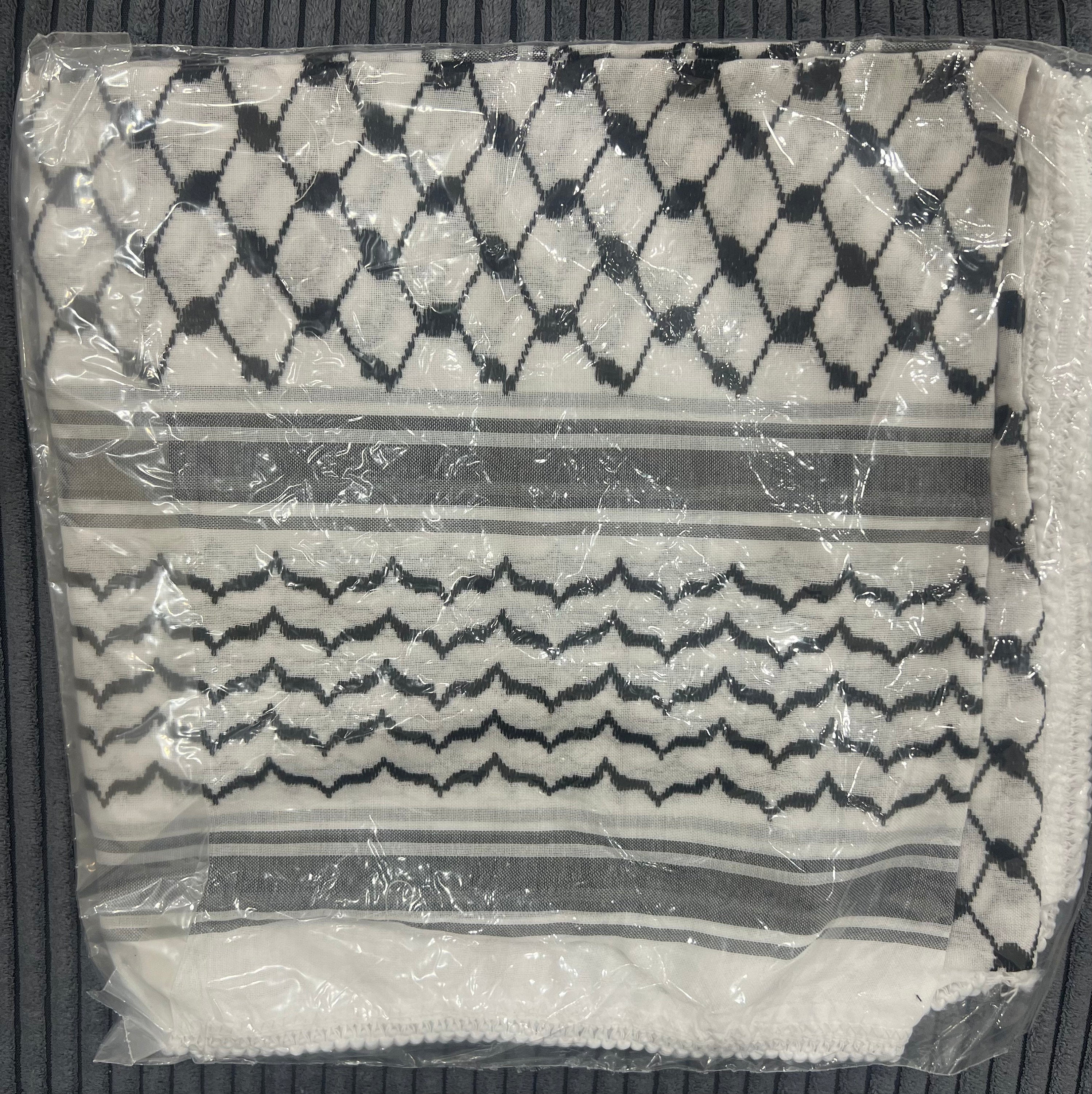 Woven Kufiya Scarf: Authentic Arafat Style, Made in Jordan (48”x48”)