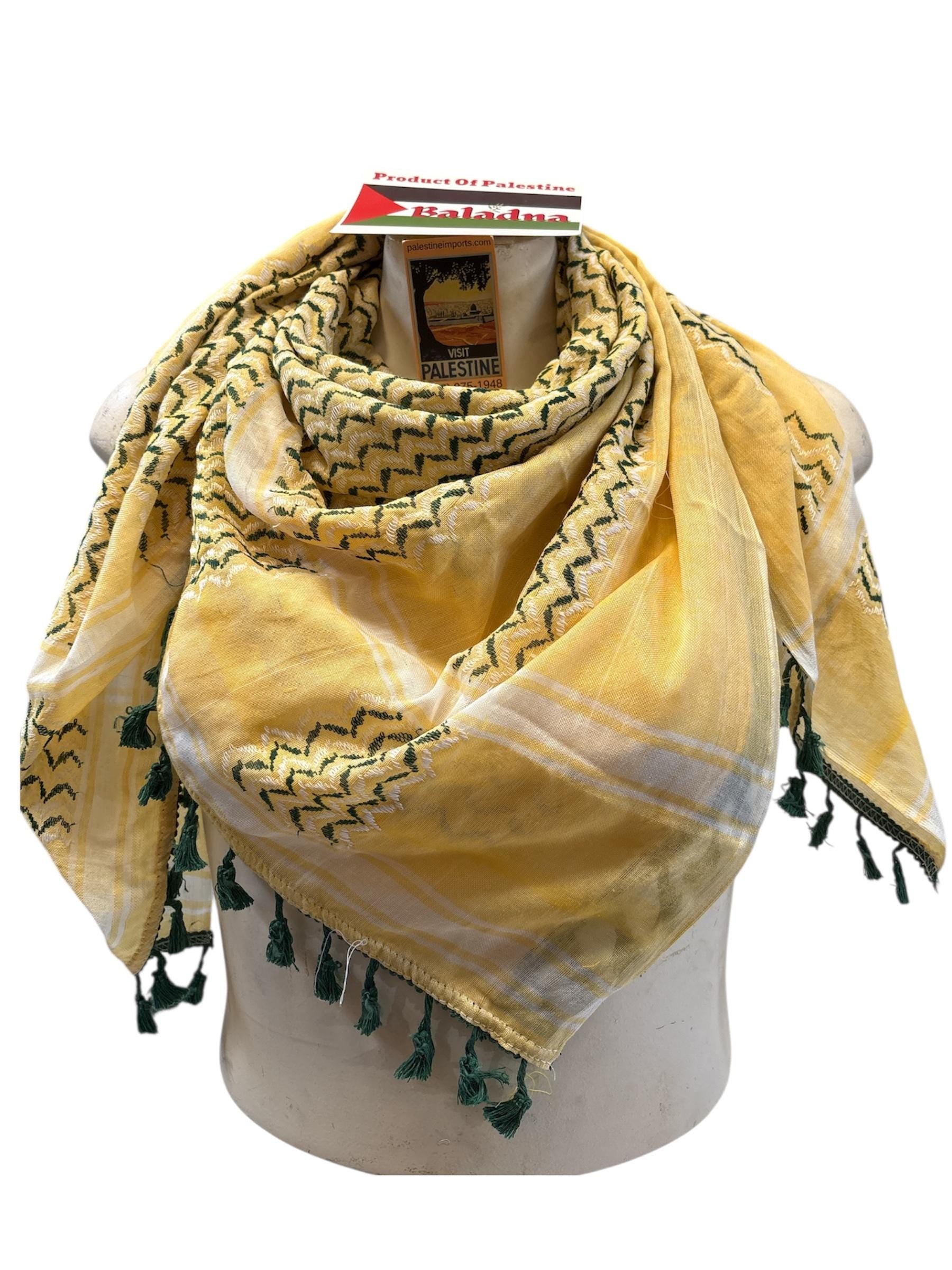 Palestine Made keffiyeh: Authentic Green/Yellow Woven Scarf