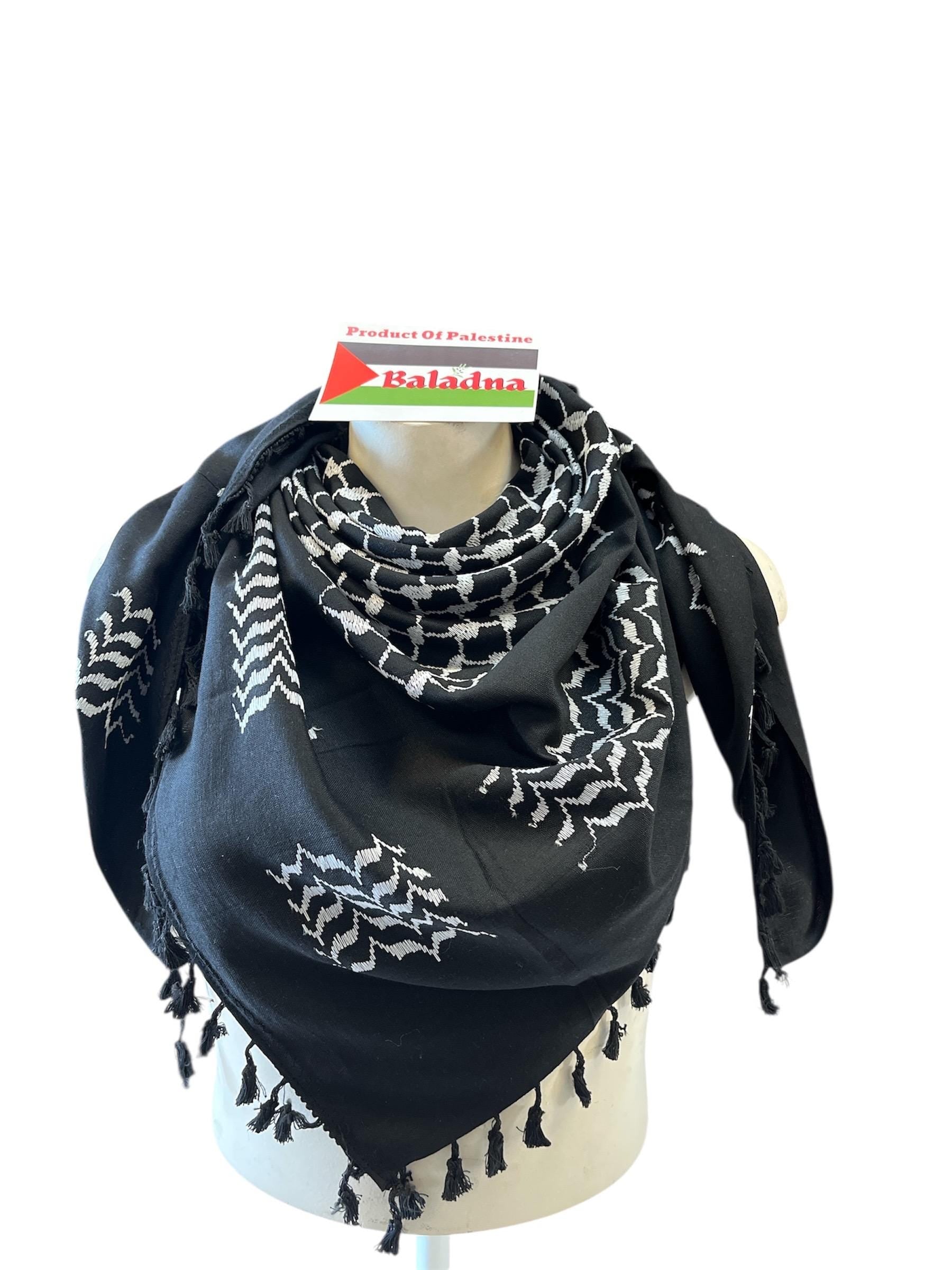 Palestine Made. Authentic Hebron Keffiyeh, Inverted Black & White,48"x48”