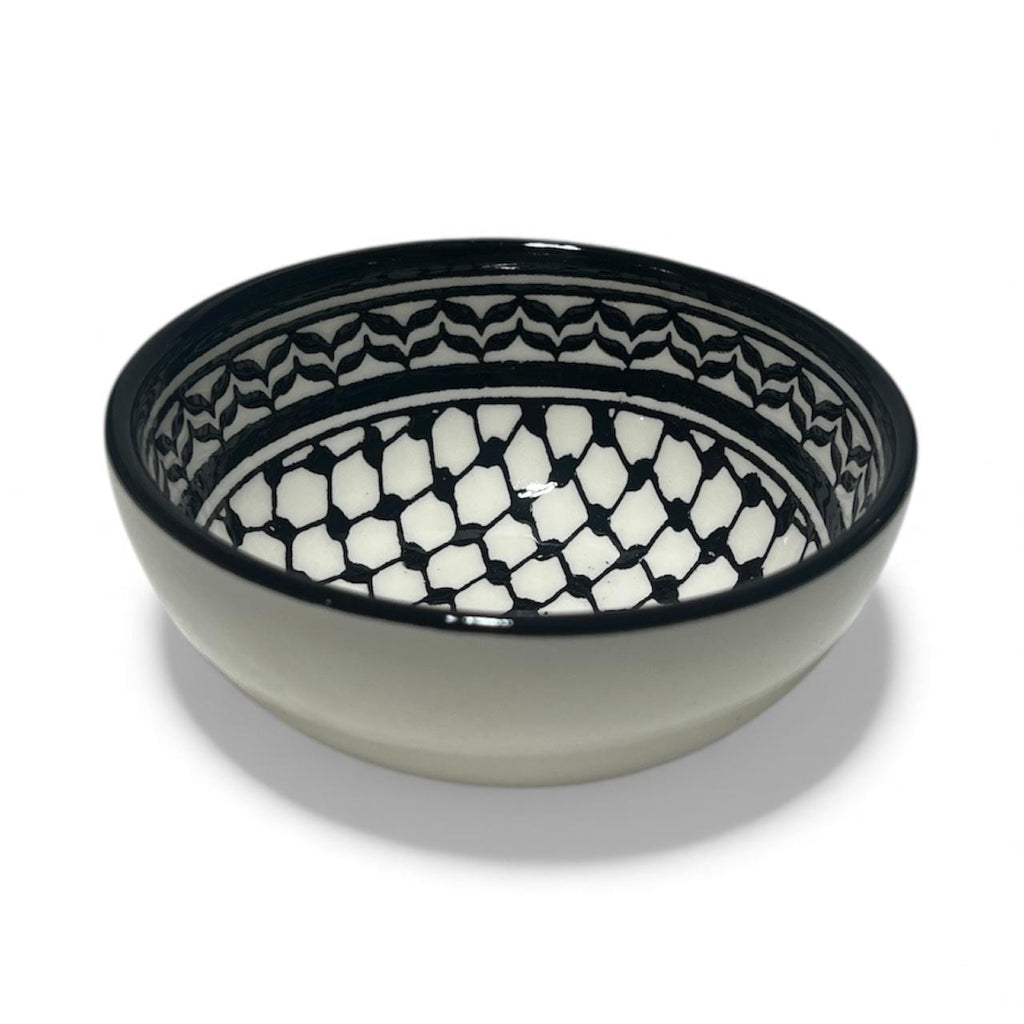 Handmade ceramic Kufiyeh design bowl (3.5”)made in Palestine