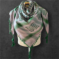 Woven Kufiya parrot green on grey with Tassels - 48"x48"