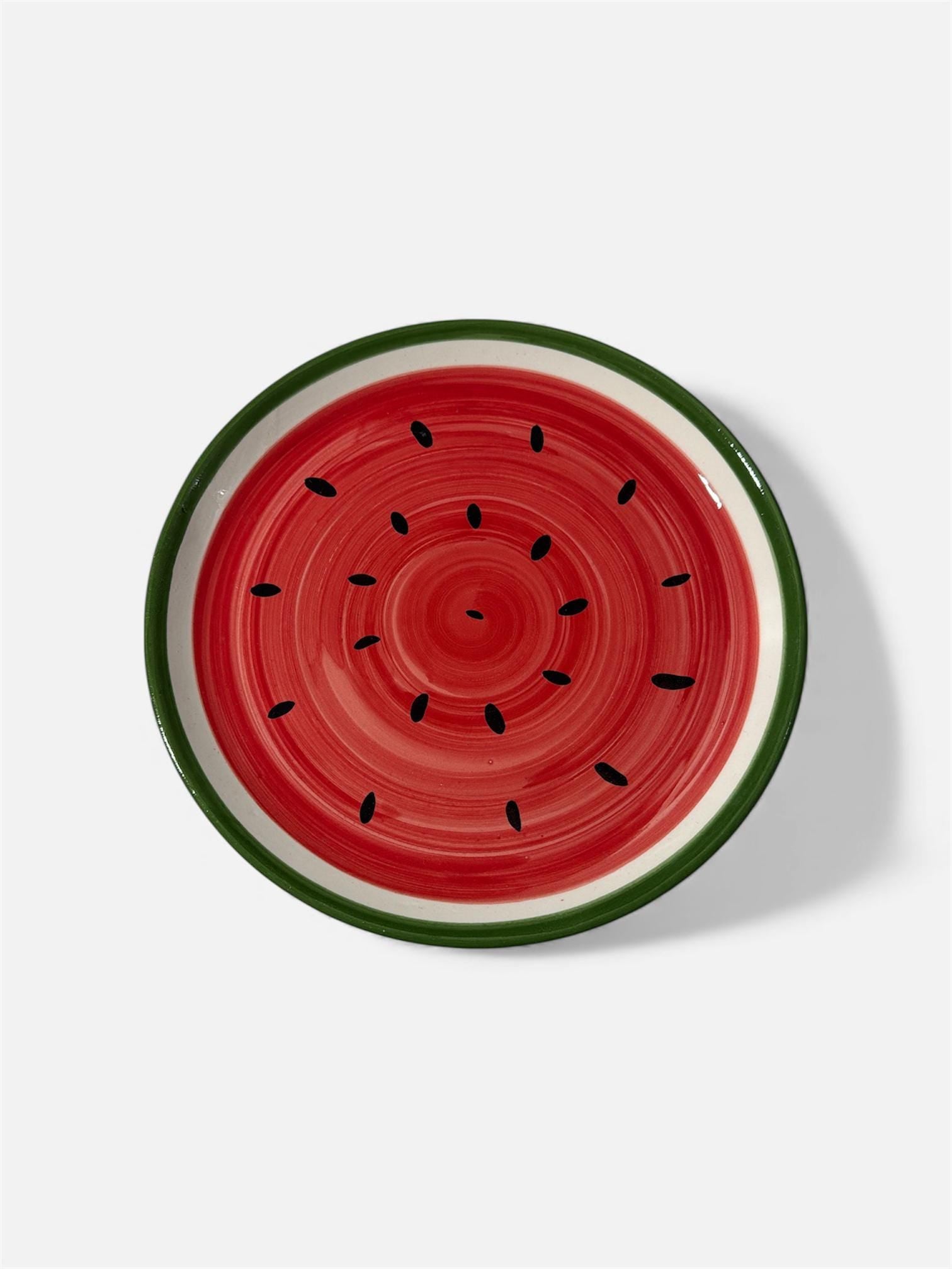 Handmade ceramic watermelon design serving circular plate made in Hebron (10”)