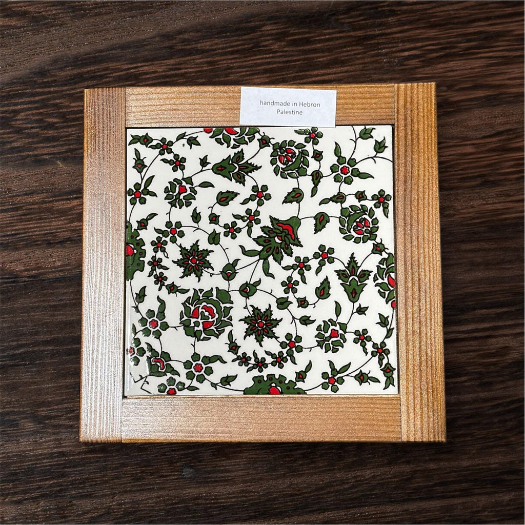 Handmade Ceramic And Wood trivet  handpainted in Hebron,Palestine