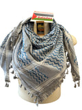 Palestine Made keffiyeh Scarf: Authentic Woven White, Blue/Gray